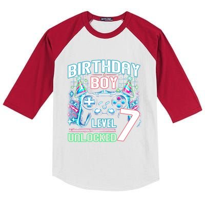 Level 7 Unlocked Birthday Gamer Video Game Party Gift Kids Colorblock Raglan Jersey