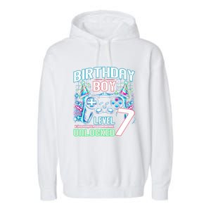 Level 7 Unlocked Birthday Gamer Video Game Party Gift Garment-Dyed Fleece Hoodie