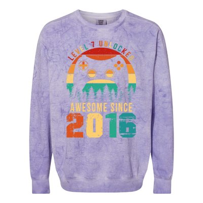 Level 7 Unlocked Awesome Since 2016 7th Birthday Gamer Gift Colorblast Crewneck Sweatshirt