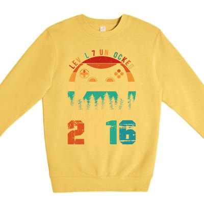 Level 7 Unlocked Awesome Since 2016 7th Birthday Gamer Gift Premium Crewneck Sweatshirt