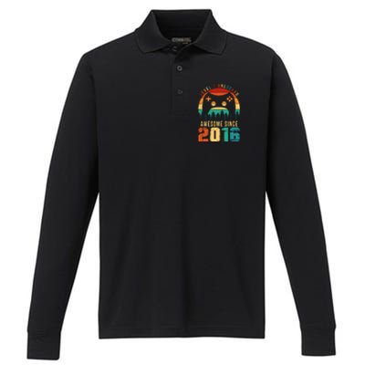 Level 7 Unlocked Awesome Since 2016 7th Birthday Gamer Gift Performance Long Sleeve Polo