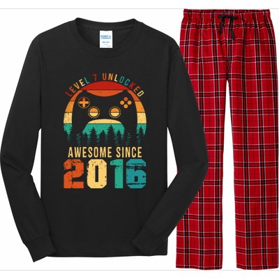 Level 7 Unlocked Awesome Since 2016 7th Birthday Gamer Gift Long Sleeve Pajama Set