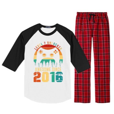 Level 7 Unlocked Awesome Since 2016 7th Birthday Gamer Gift Raglan Sleeve Pajama Set