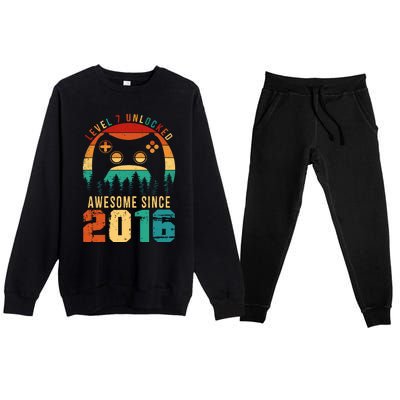 Level 7 Unlocked Awesome Since 2016 7th Birthday Gamer Gift Premium Crewneck Sweatsuit Set