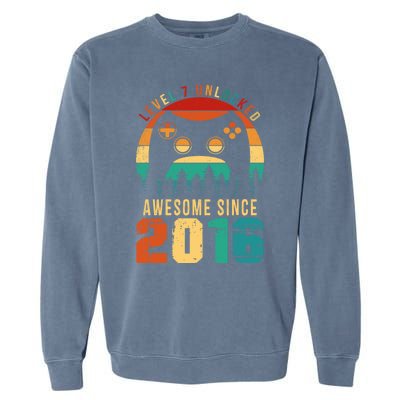 Level 7 Unlocked Awesome Since 2016 7th Birthday Gamer Gift Garment-Dyed Sweatshirt