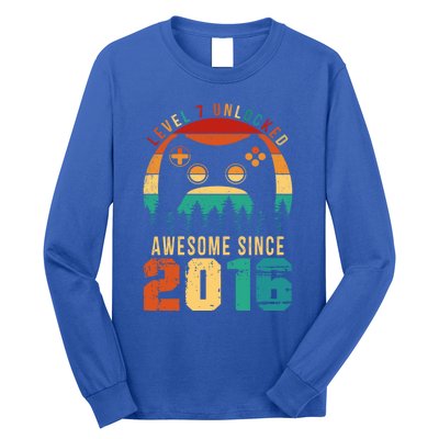 Level 7 Unlocked Awesome Since 2016 7th Birthday Gamer Gift Long Sleeve Shirt