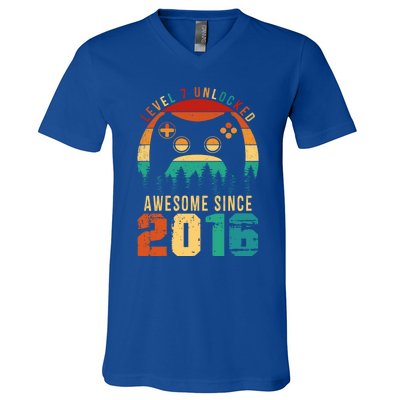 Level 7 Unlocked Awesome Since 2016 7th Birthday Gamer Gift V-Neck T-Shirt