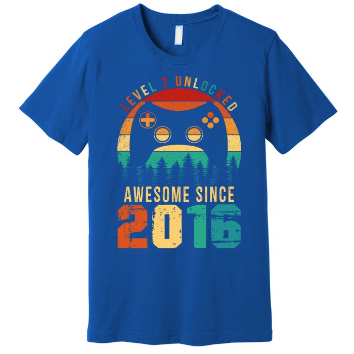 Level 7 Unlocked Awesome Since 2016 7th Birthday Gamer Gift Premium T-Shirt