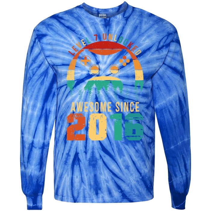 Level 7 Unlocked Awesome Since 2016 7th Birthday Gamer Gift Tie-Dye Long Sleeve Shirt