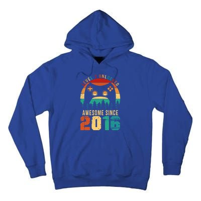 Level 7 Unlocked Awesome Since 2016 7th Birthday Gamer Gift Tall Hoodie