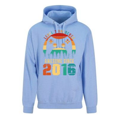 Level 7 Unlocked Awesome Since 2016 7th Birthday Gamer Gift Unisex Surf Hoodie