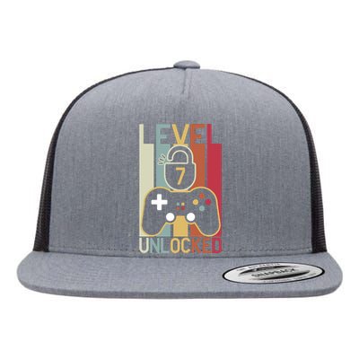 Level 7 Unlocked Birthday Gift Vintage Retro Flat Bill Trucker Hat