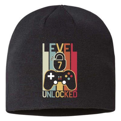 Level 7 Unlocked Birthday Gift Vintage Retro Sustainable Beanie