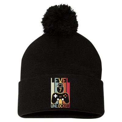 Level 7 Unlocked Birthday Gift Vintage Retro Pom Pom 12in Knit Beanie