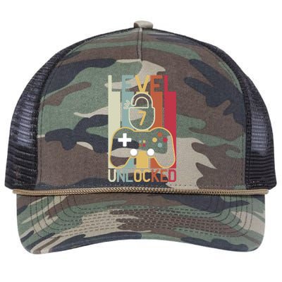 Level 7 Unlocked Birthday Gift Vintage Retro Retro Rope Trucker Hat Cap