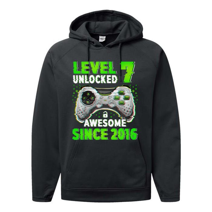 Level 7 Unlocked Video Game 7th Birthday Gamer Boys Performance Fleece Hoodie