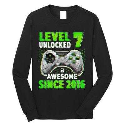 Level 7 Unlocked Video Game 7th Birthday Gamer Boys Long Sleeve Shirt