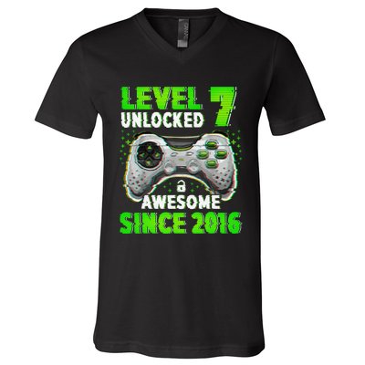 Level 7 Unlocked Video Game 7th Birthday Gamer Boys V-Neck T-Shirt