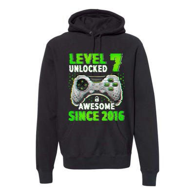 Level 7 Unlocked Video Game 7th Birthday Gamer Boys Premium Hoodie