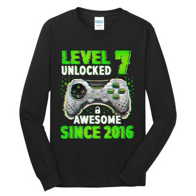 Level 7 Unlocked Video Game 7th Birthday Gamer Boys Tall Long Sleeve T-Shirt