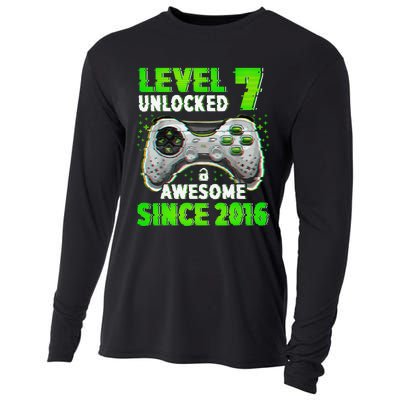 Level 7 Unlocked Video Game 7th Birthday Gamer Boys Cooling Performance Long Sleeve Crew