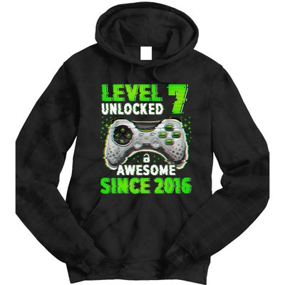 Level 7 Unlocked Video Game 7th Birthday Gamer Boys Tie Dye Hoodie