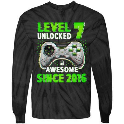 Level 7 Unlocked Video Game 7th Birthday Gamer Boys Tie-Dye Long Sleeve Shirt