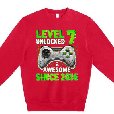 Level 7 Unlocked Video Game 7th Birthday Gamer Boys Premium Crewneck Sweatshirt