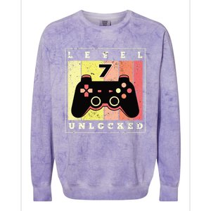 Level 7 Unlocked Funny Gamer 7th Birthday Retro Gaming Gift Colorblast Crewneck Sweatshirt