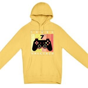 Level 7 Unlocked Funny Gamer 7th Birthday Retro Gaming Gift Premium Pullover Hoodie