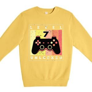 Level 7 Unlocked Funny Gamer 7th Birthday Retro Gaming Gift Premium Crewneck Sweatshirt