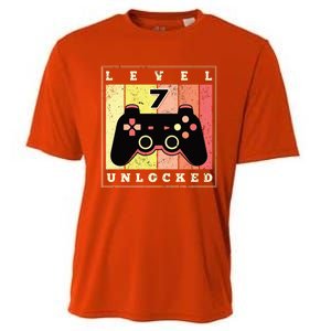 Level 7 Unlocked Funny Gamer 7th Birthday Retro Gaming Gift Cooling Performance Crew T-Shirt