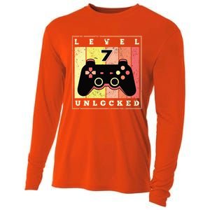 Level 7 Unlocked Funny Gamer 7th Birthday Retro Gaming Gift Cooling Performance Long Sleeve Crew