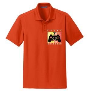 Level 7 Unlocked Funny Gamer 7th Birthday Retro Gaming Gift Dry Zone Grid Polo