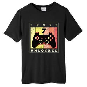 Level 7 Unlocked Funny Gamer 7th Birthday Retro Gaming Gift Tall Fusion ChromaSoft Performance T-Shirt