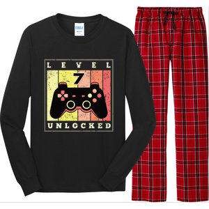 Level 7 Unlocked Funny Gamer 7th Birthday Retro Gaming Gift Long Sleeve Pajama Set