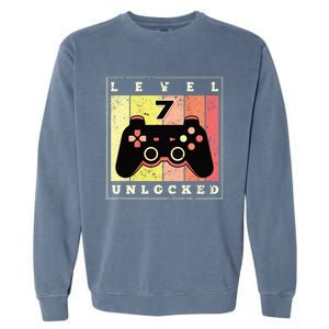 Level 7 Unlocked Funny Gamer 7th Birthday Retro Gaming Gift Garment-Dyed Sweatshirt