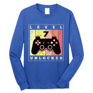 Level 7 Unlocked Funny Gamer 7th Birthday Retro Gaming Gift Long Sleeve Shirt