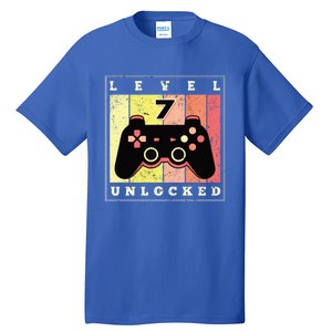 Level 7 Unlocked Funny Gamer 7th Birthday Retro Gaming Gift Tall T-Shirt