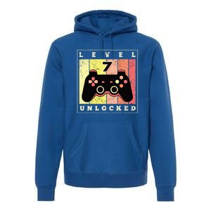 Level 7 Unlocked Funny Gamer 7th Birthday Retro Gaming Gift Premium Hoodie