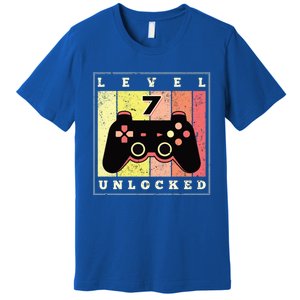 Level 7 Unlocked Funny Gamer 7th Birthday Retro Gaming Gift Premium T-Shirt