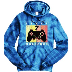 Level 7 Unlocked Funny Gamer 7th Birthday Retro Gaming Gift Tie Dye Hoodie