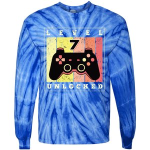 Level 7 Unlocked Funny Gamer 7th Birthday Retro Gaming Gift Tie-Dye Long Sleeve Shirt