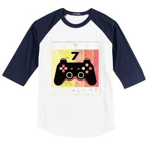 Level 7 Unlocked Funny Gamer 7th Birthday Retro Gaming Gift Baseball Sleeve Shirt