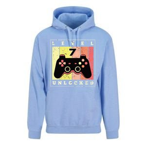 Level 7 Unlocked Funny Gamer 7th Birthday Retro Gaming Gift Unisex Surf Hoodie