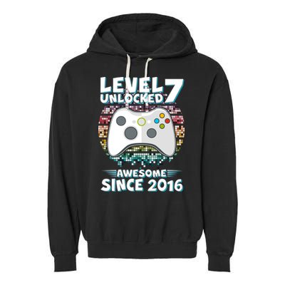 Level 7 Unlocked Awesome Since 2016 Gamer Birthday Garment-Dyed Fleece Hoodie