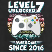 Level 7 Unlocked Awesome Since 2016 Gamer Birthday 7 Panel Mesh Trucker Snapback Hat