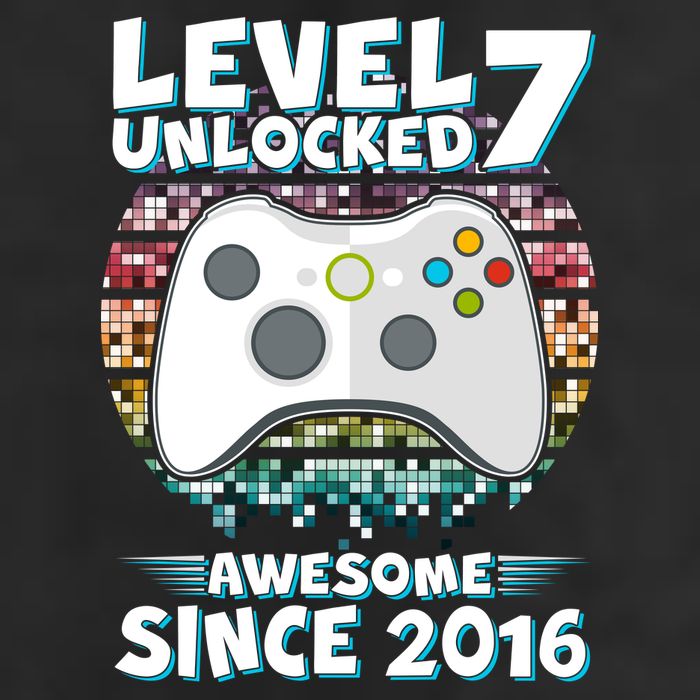 Level 7 Unlocked Awesome Since 2016 Gamer Birthday 7 Panel Mesh Trucker Snapback Hat