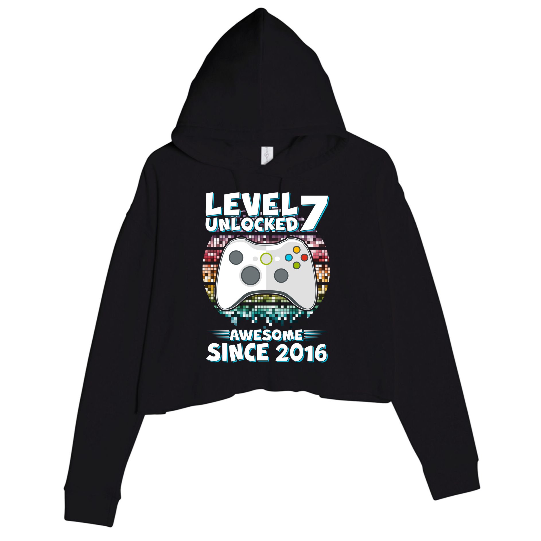 Level 7 Unlocked Awesome Since 2016 Gamer Birthday Crop Fleece Hoodie