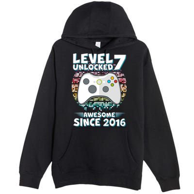 Level 7 Unlocked Awesome Since 2016 Gamer Birthday Premium Pullover Hoodie